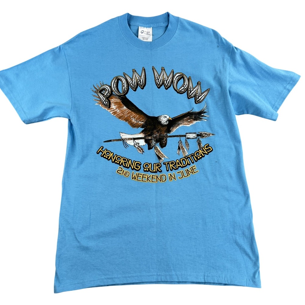Pow Wow Eagle Spear Feather Graphic T Shirt M Blue Table Mountain Rancheria CA